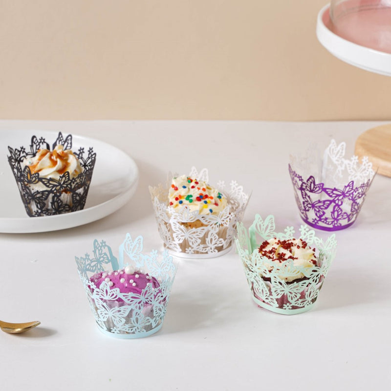 Silver Butterfly Lace Cupcake Wrapper