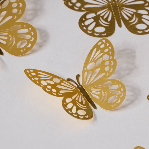 Yellow Gold Butterfly 3D Wall Stickers Set Of 12 - Wall stickers for wall decoration & wall design | Room decor items