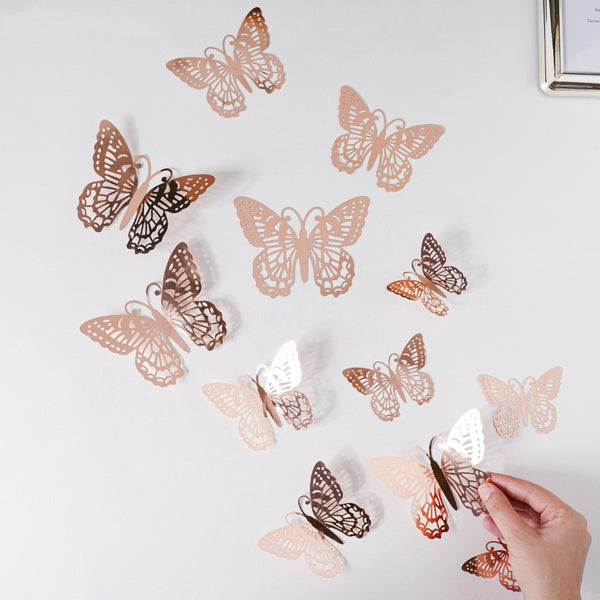 Rose Gold Butterfly 3D Wall Stickers Set Of 12