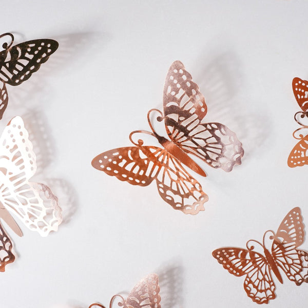 Rose Gold Butterfly 3D Wall Stickers Set Of 12