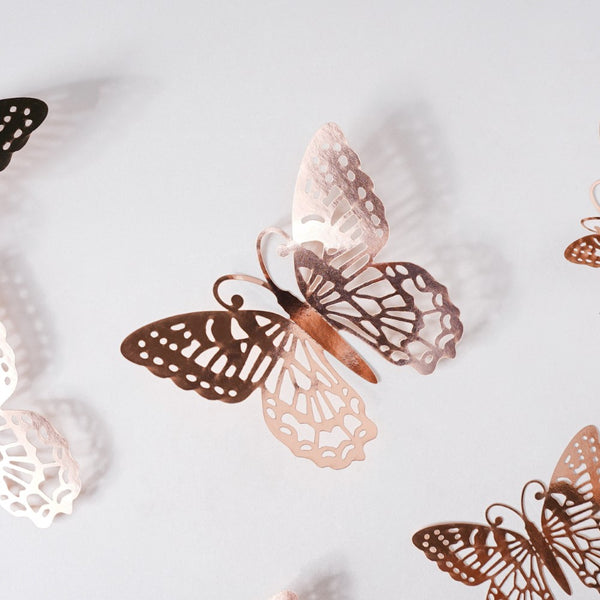 Rose Gold Butterfly 3D Wall Stickers Set Of 12