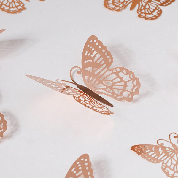 Rose Gold Butterfly 3D Wall Stickers Set Of 12