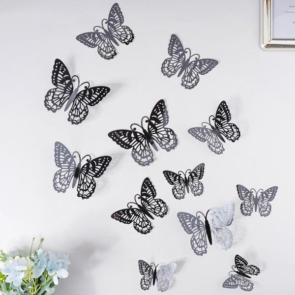 Black Butterfly 3D Wall Stickers Set Of 12 - Wall stickers for wall decoration & wall design | Room decor items