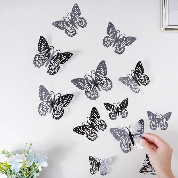 Black Butterfly 3D Wall Stickers Set Of 12 - Wall stickers for wall decoration & wall design | Room decor items