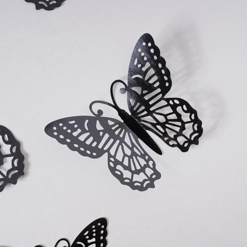 Black Butterfly 3D Wall Stickers Set Of 12 - Wall stickers for wall decoration & wall design | Room decor items