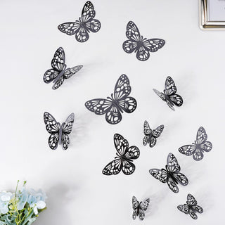 Black Foil Butterfly 3D Wall Stickers Set Of 12