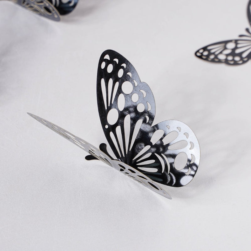 Black Foil Butterfly 3D Wall Stickers Set Of 12 - Wall stickers for wall decoration & wall design | Room decor items