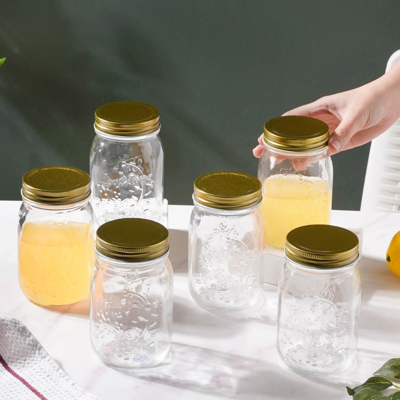 Storage Glass Jar With Gold Lid Set Of 6 450ml - Jar