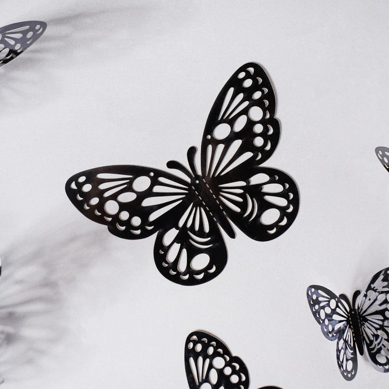 Black Foil Butterfly 3D Wall Stickers Set Of 12 - Wall stickers for wall decoration & wall design | Room decor items