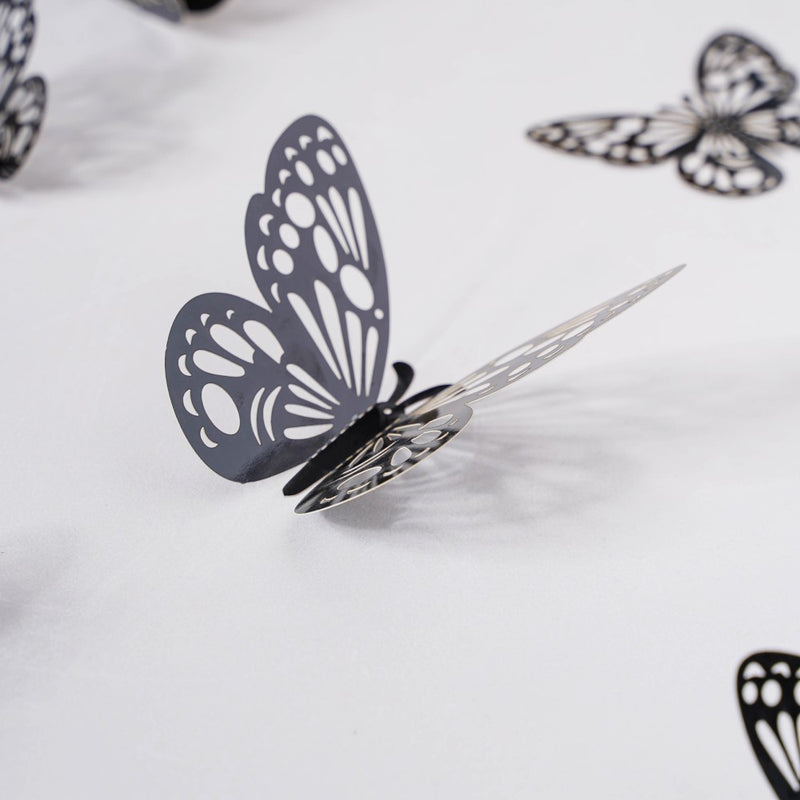 Black Foil Butterfly 3D Wall Stickers Set Of 12 - Wall stickers for wall decoration & wall design | Room decor items