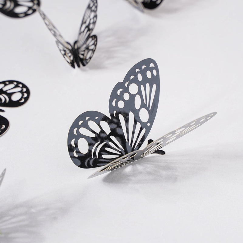 Black Foil Butterfly 3D Wall Stickers Set Of 12 - Wall stickers for wall decoration & wall design | Room decor items