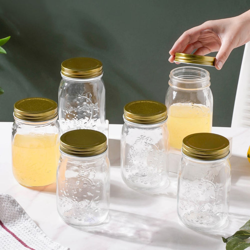 Storage Glass Jar With Gold Lid Set Of 6 450ml - Jar