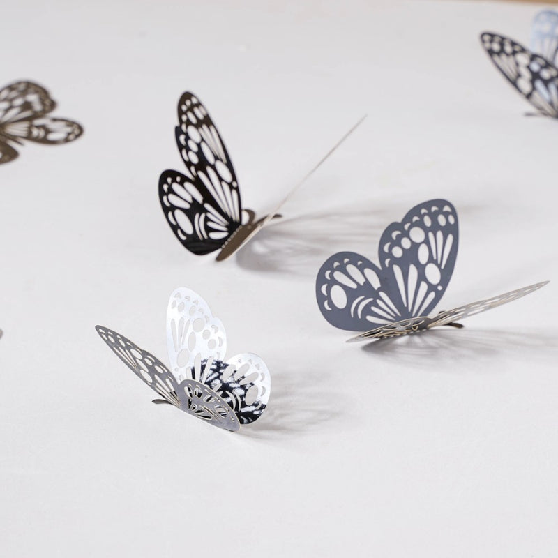 Black Foil Butterfly 3D Wall Stickers Set Of 12 - Wall stickers for wall decoration & wall design | Room decor items