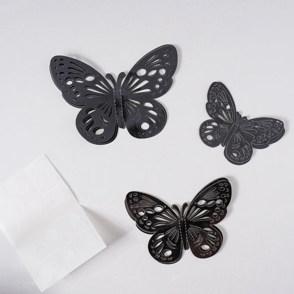 Black Foil Butterfly 3D Wall Stickers Set Of 12 - Wall stickers for wall decoration & wall design | Room decor items