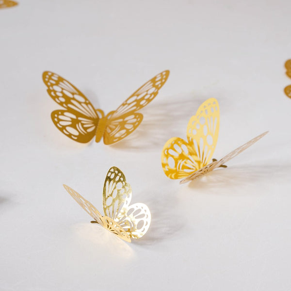 Yellow Gold Butterfly 3D Wall Stickers Set Of 12 - Wall stickers for wall decoration & wall design | Room decor items