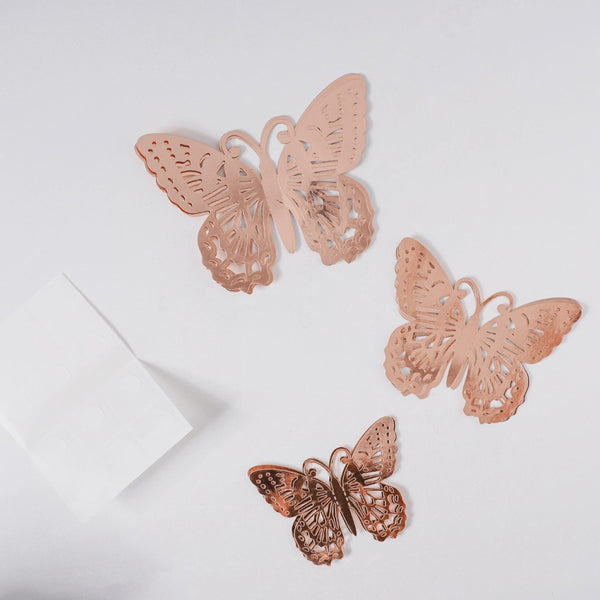 Rose Gold Butterfly 3D Wall Stickers Set Of 12