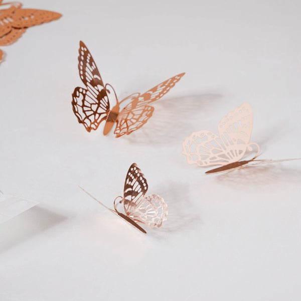 Rose Gold Butterfly 3D Wall Stickers Set Of 12