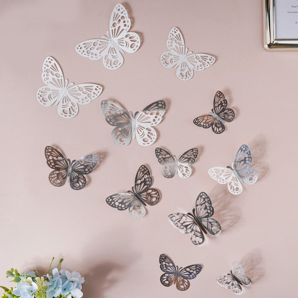 Silver Butterfly 3D Wall Stickers Set Of 12 Online - Premium Wall ...