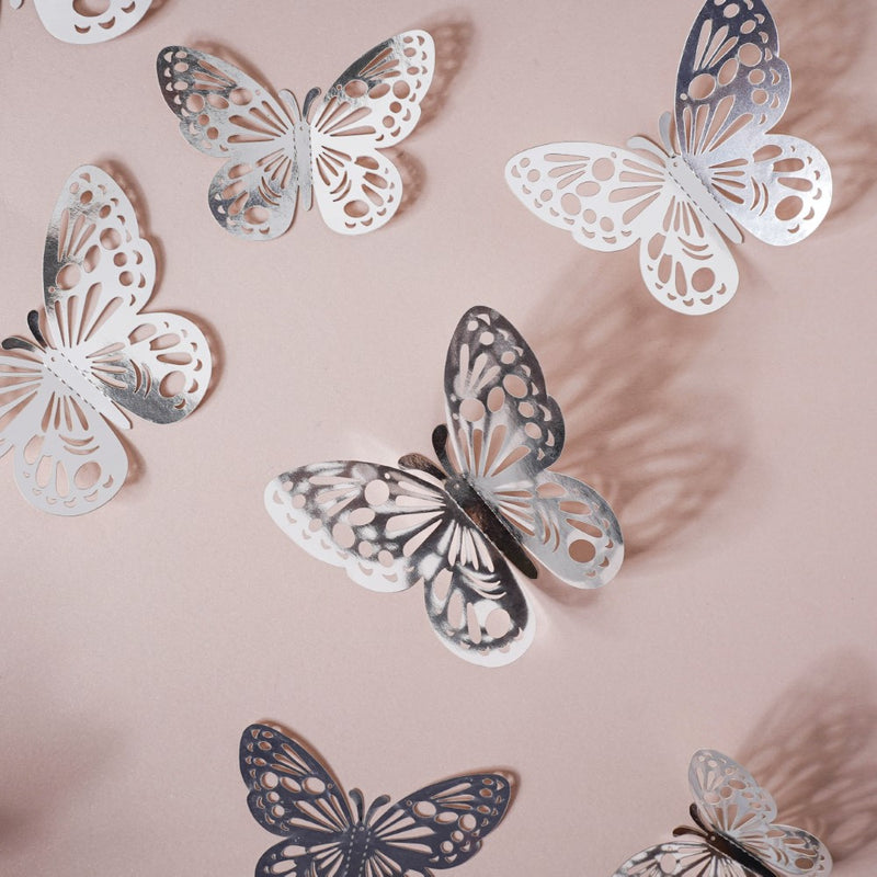 Silver Butterfly 3D Wall Stickers Set Of 12 - Wall stickers for wall decoration & wall design | Room decor items