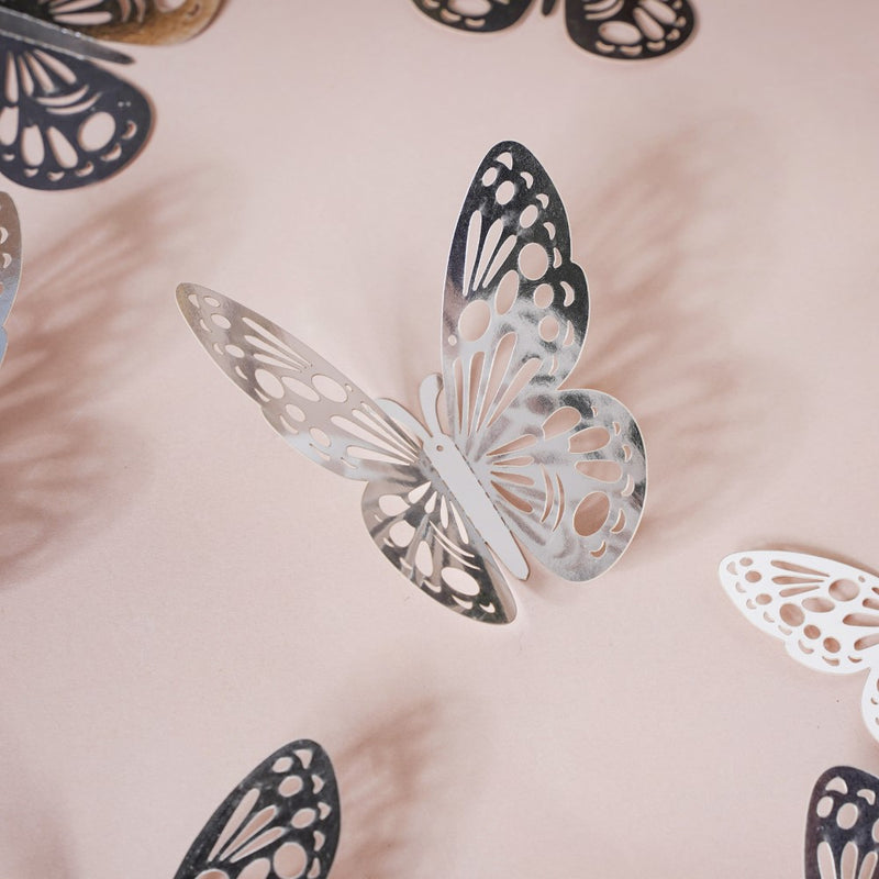 Silver Butterfly 3D Wall Stickers Set Of 12 - Wall stickers for wall decoration & wall design | Room decor items