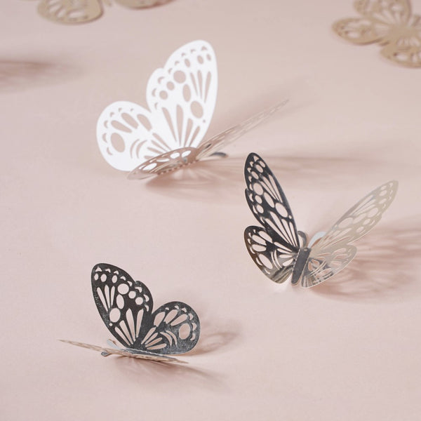 Silver Butterfly 3D Wall Stickers Set Of 12 - Wall stickers for wall decoration & wall design | Room decor items