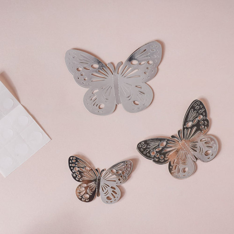 Silver Butterfly 3D Wall Stickers Set Of 12 - Wall stickers for wall decoration & wall design | Room decor items