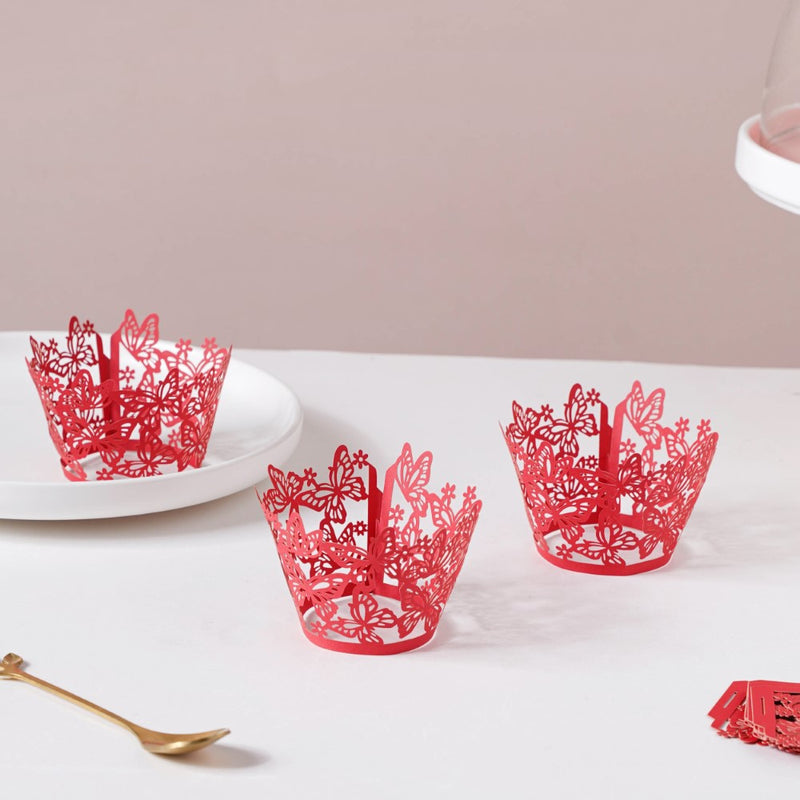 Red Butterfly Lace Cupcake Wrapper