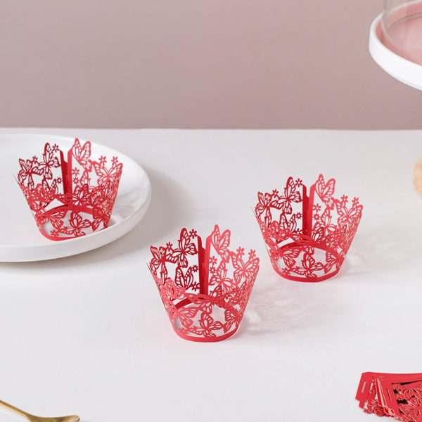 Red Butterfly Lace Cupcake Wrapper