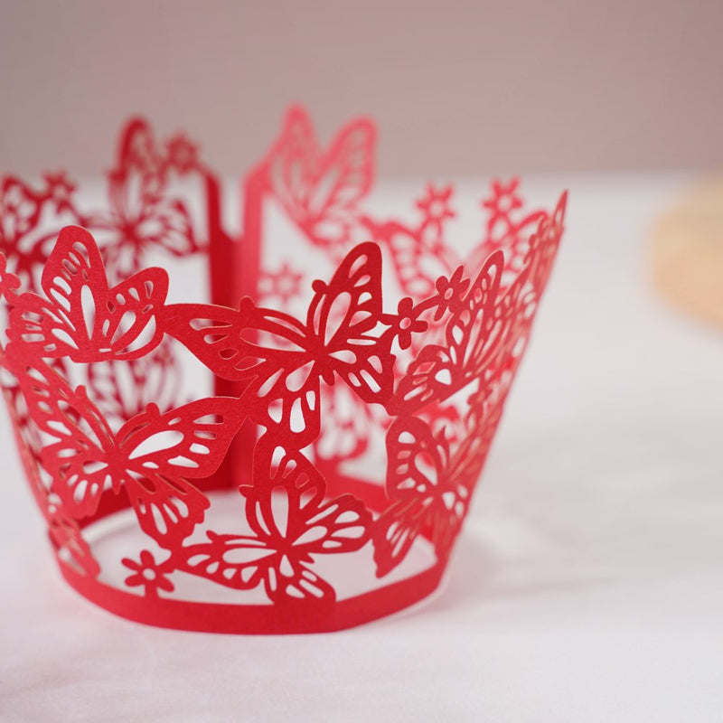 Red Butterfly Lace Cupcake Wrapper