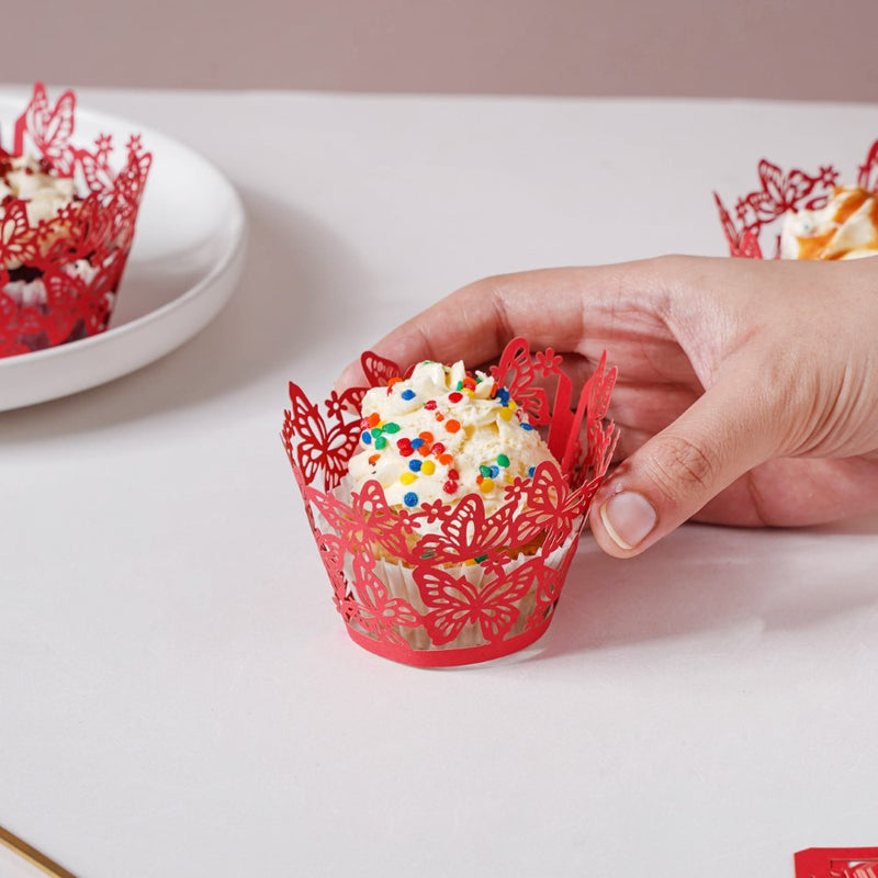 Red Butterfly Lace Cupcake Wrapper