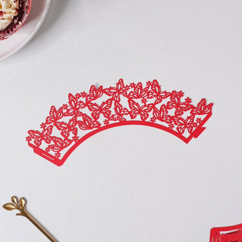 Red Butterfly Lace Cupcake Wrapper