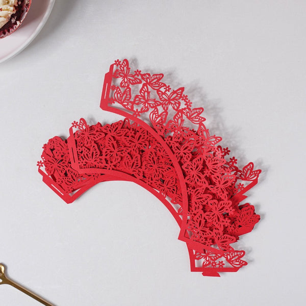 Red Butterfly Lace Cupcake Wrapper