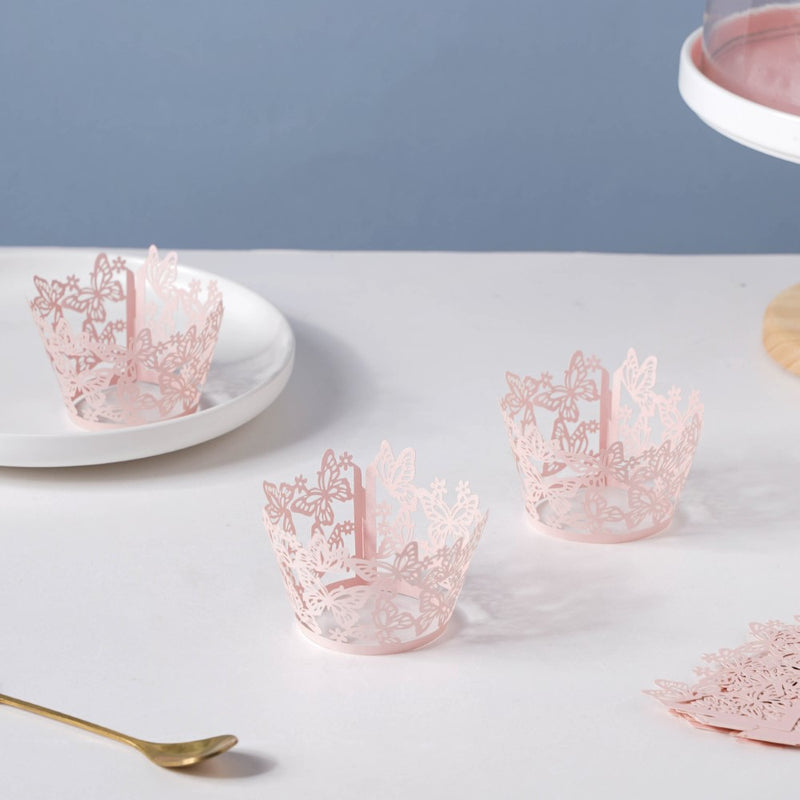 Pink Butterfly Lace Cupcake Wrapper