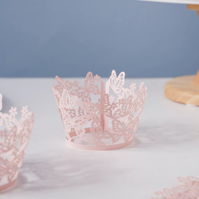 Pink Butterfly Lace Cupcake Wrapper