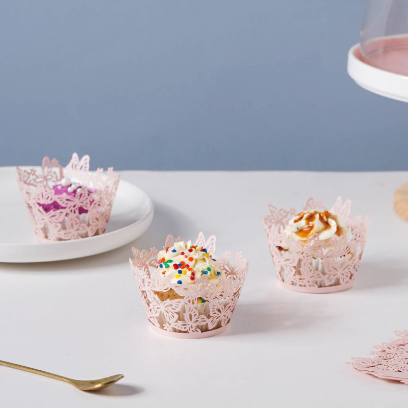 Pink Butterfly Lace Cupcake Wrapper