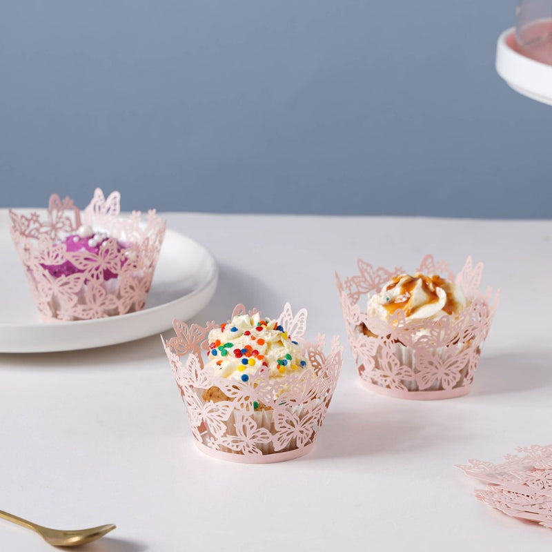 Pink Butterfly Lace Cupcake Wrapper