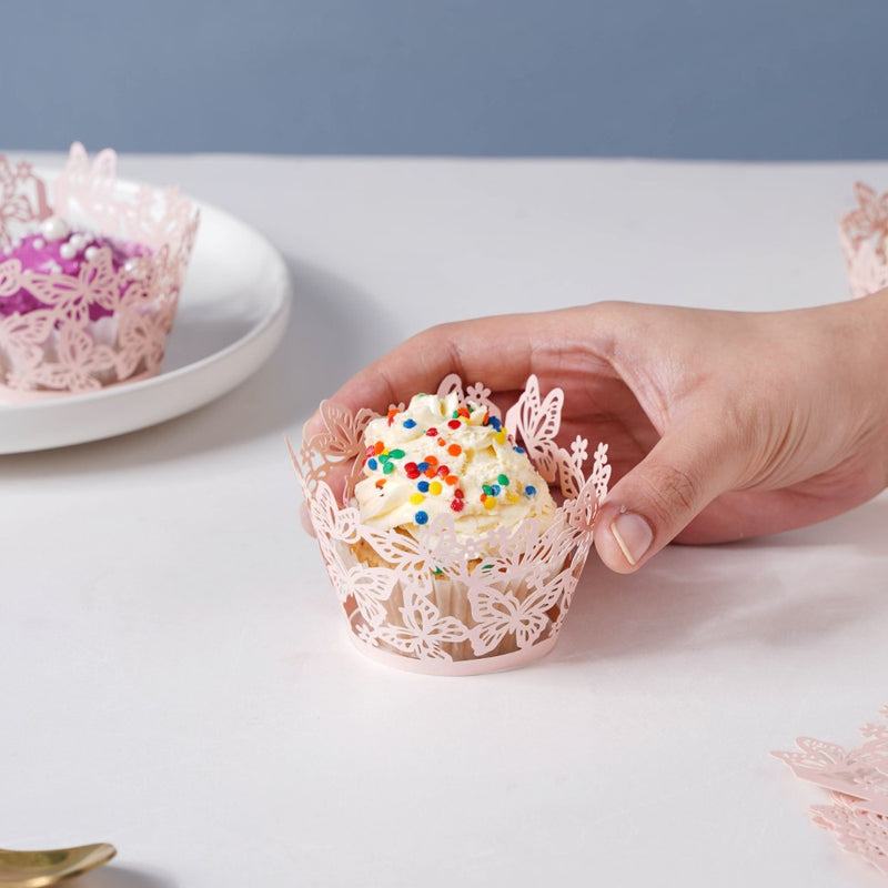Pink Butterfly Lace Cupcake Wrapper