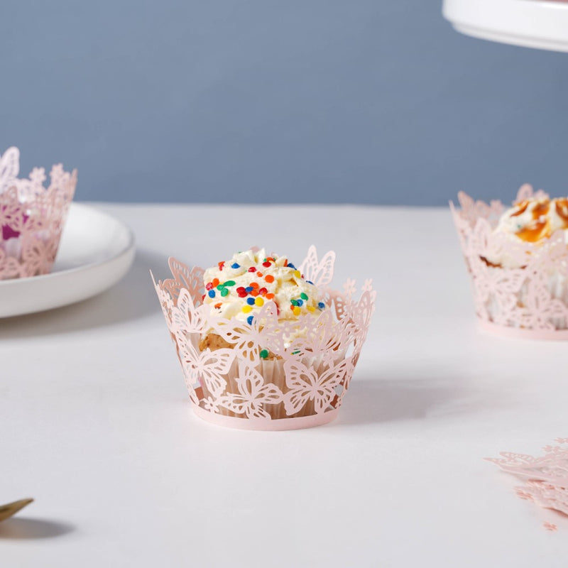 Pink Butterfly Lace Cupcake Wrapper