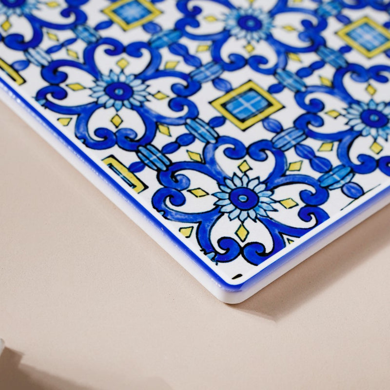 Moroccan Art Ceramic Platter With Handle Blue 9 Inch - Ceramic platter, serving platter, fruit platter | Plates for dining table & home decor