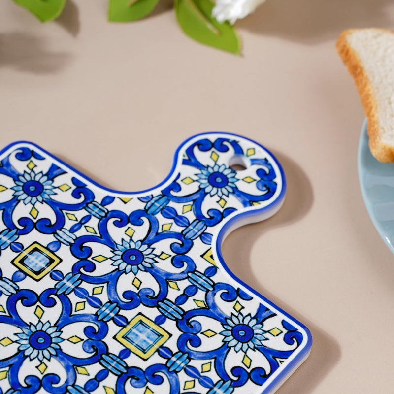 Moroccan Art Ceramic Platter With Handle Blue 9 Inch - Ceramic platter, serving platter, fruit platter | Plates for dining table & home decor