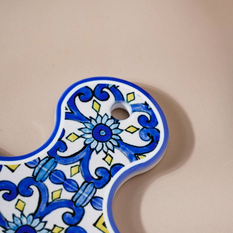 Moroccan Art Ceramic Platter With Handle Blue 9 Inch - Ceramic platter, serving platter, fruit platter | Plates for dining table & home decor