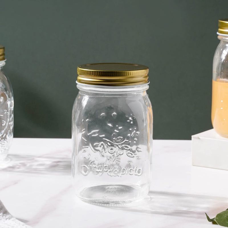 Storage Glass Jar With Gold Lid Set Of 6 450ml - Jar