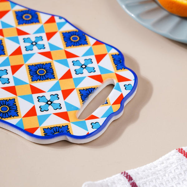 Moroccan Tile Pattern Platter Blue Orange 8 Inch - Ceramic platter, serving platter, fruit platter | Plates for dining table & home decor
