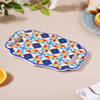 Moroccan Tile Pattern Platter Blue Orange 8 Inch