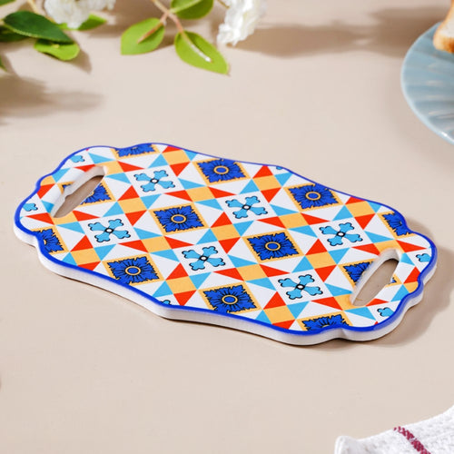 Moroccan Tile Pattern Platter Blue Orange 8 Inch - Ceramic platter, serving platter, fruit platter | Plates for dining table & home decor