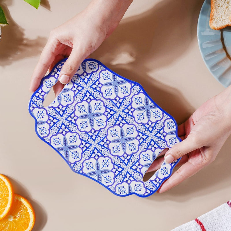 Turkish Ceramic Trivet Blue And White 8 Inch - Ceramic platter, serving platter, fruit platter | Plates for dining table & home decor