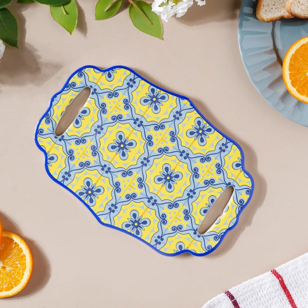 Fiesta Spanish Ceramic Platter Yellow Blue 8 Inch - Ceramic platter, serving platter, fruit platter | Plates for dining table & home decor