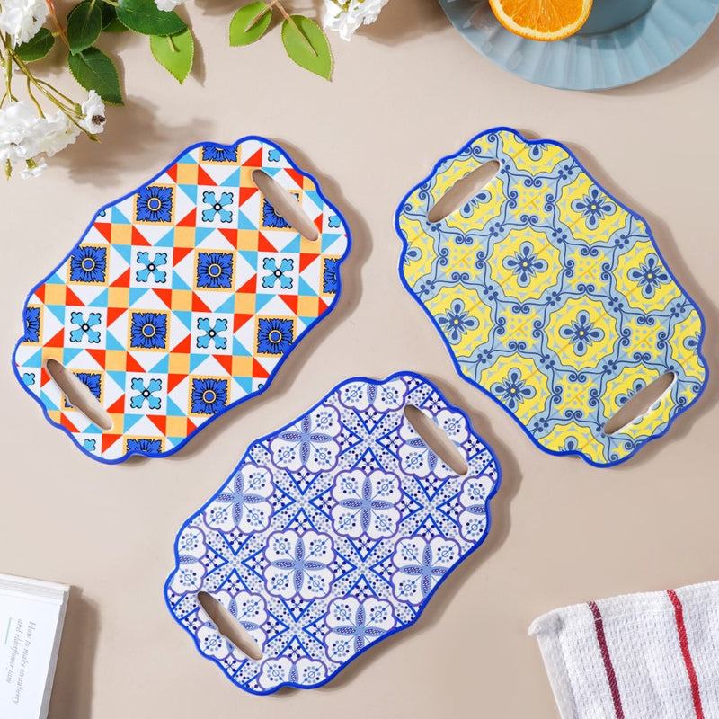 Turkish Ceramic Trivet Blue And White 8 Inch - Ceramic platter, serving platter, fruit platter | Plates for dining table & home decor