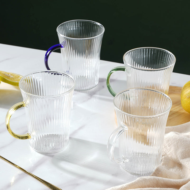 Lined Glass Tea Cup Set Of 2- Mug for coffee, tea mug, cappuccino mug | Cups and Mugs for Coffee Table & Home Decor