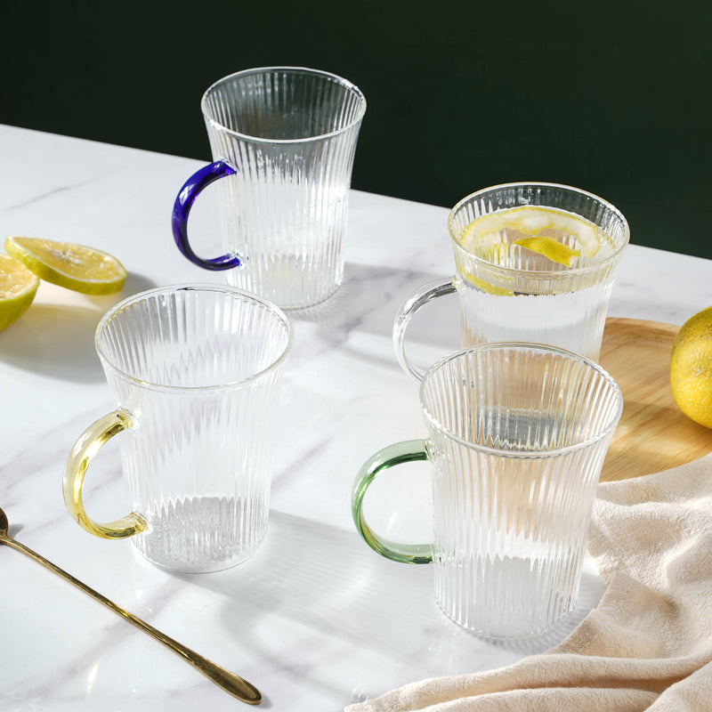 Lined Glass Tea Cup Set Of 2- Mug for coffee, tea mug, cappuccino mug | Cups and Mugs for Coffee Table & Home Decor